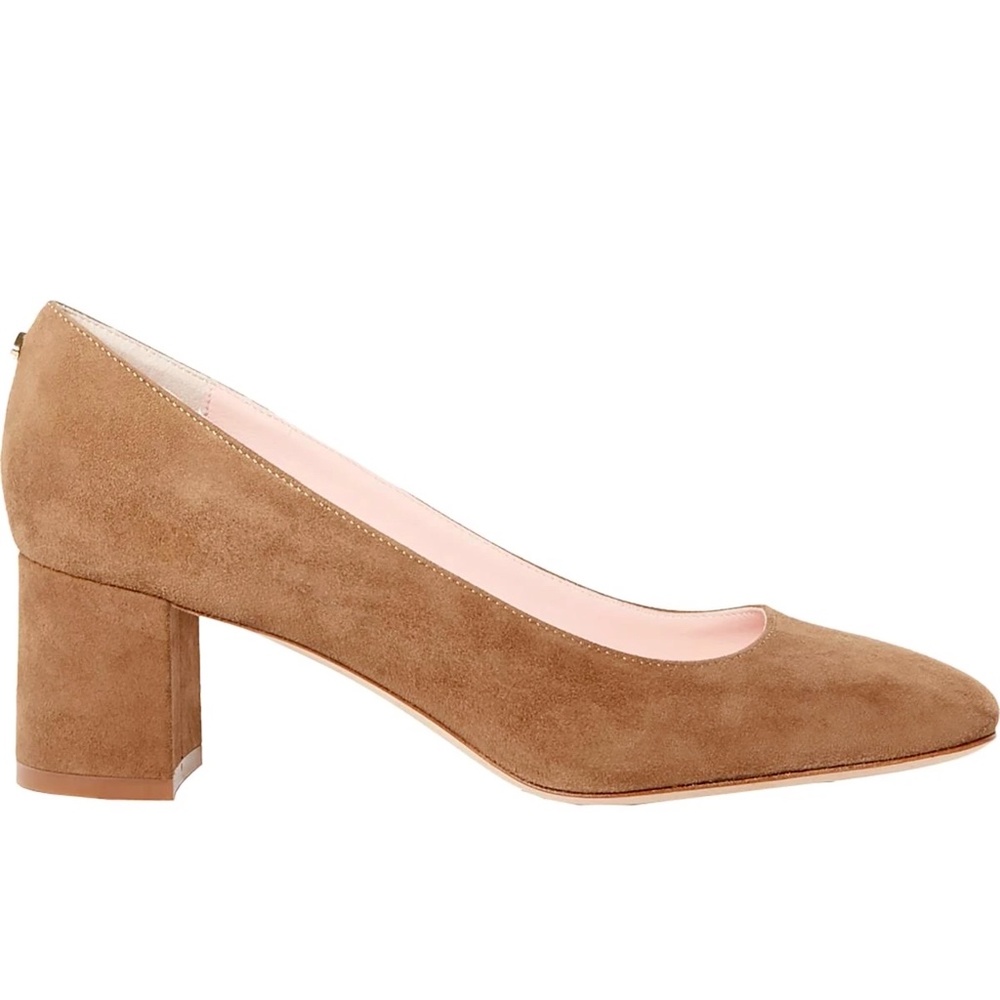 Kate Spade Kylah Tan Suede Square Toe Block Heel Pumps Comfortable Slip‑On Shoes